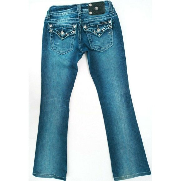 Miss Me Women's Jeans Bling Size 26 JP5755B Boot Rhinestone Distressed Back Flap - Picture 2 of 12